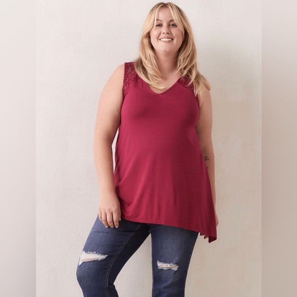 PENNINGTONS PLUS 2X In Every Story A-Line Tank Top Lace Yoke in Rumba Re… - Picture 3 of 14